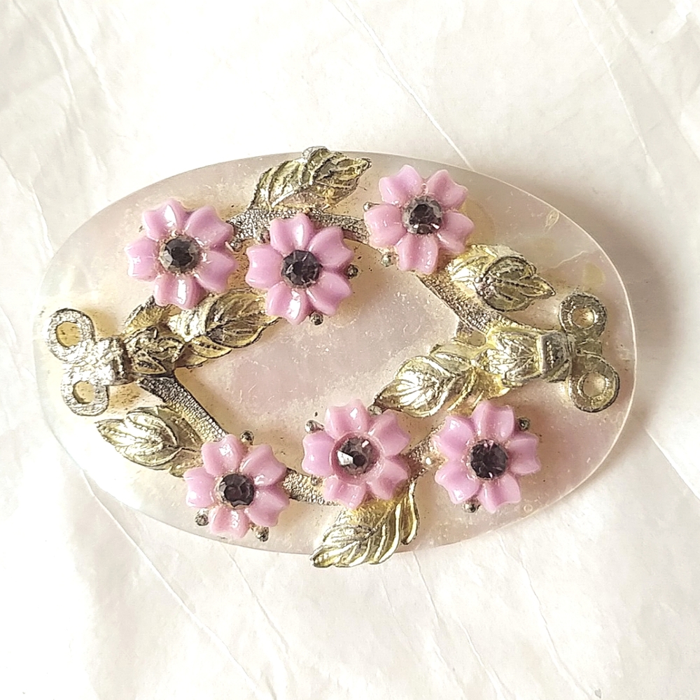 MOTHER OF PEARL PINK FLORAL PIN BROOCH - C-CATCH